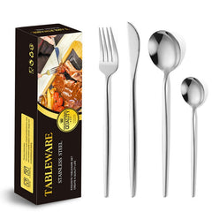 Tacamuri Portugheze, Kaveny, Set din 24 de Piese din Otel Inoxidabil, 6 Cutie, 6 Furculite, 6 Linguri de Masa, 6 Linguri pentru Ceai, Argintiu