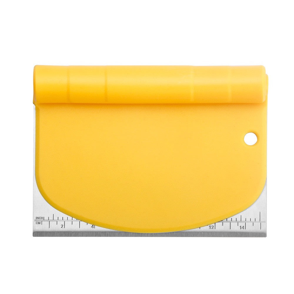 Taietor aluat 15 x 10.5 cm Kaveny, 2 in 1, lama otel inoxidabil, maner din ABS, gradat, paleta plastic, galben