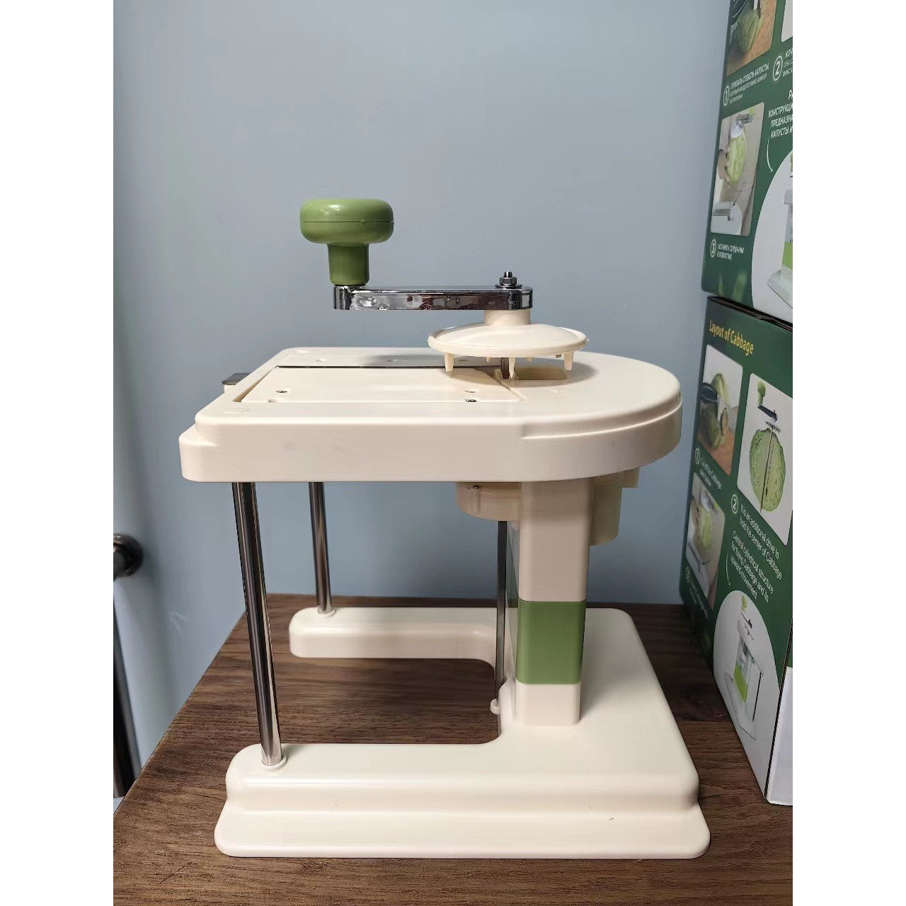 Razatoare de Varza, Kadeny, Manuala, din PP+Otel Inoxidabil, 19 x 17 x 19 cm, Latime Ajustabila, Alb/Verde