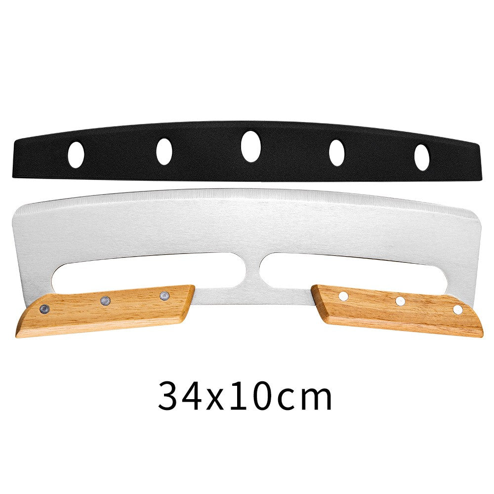 Taietor Feliator de Pizza, Kadeny, din Otel Inoxidabil, cu Capac, Maner din Doua Bucatie, din Lemn, Antialunecare, Lama Neteda si Ascutita, 34x10 cm, Maro