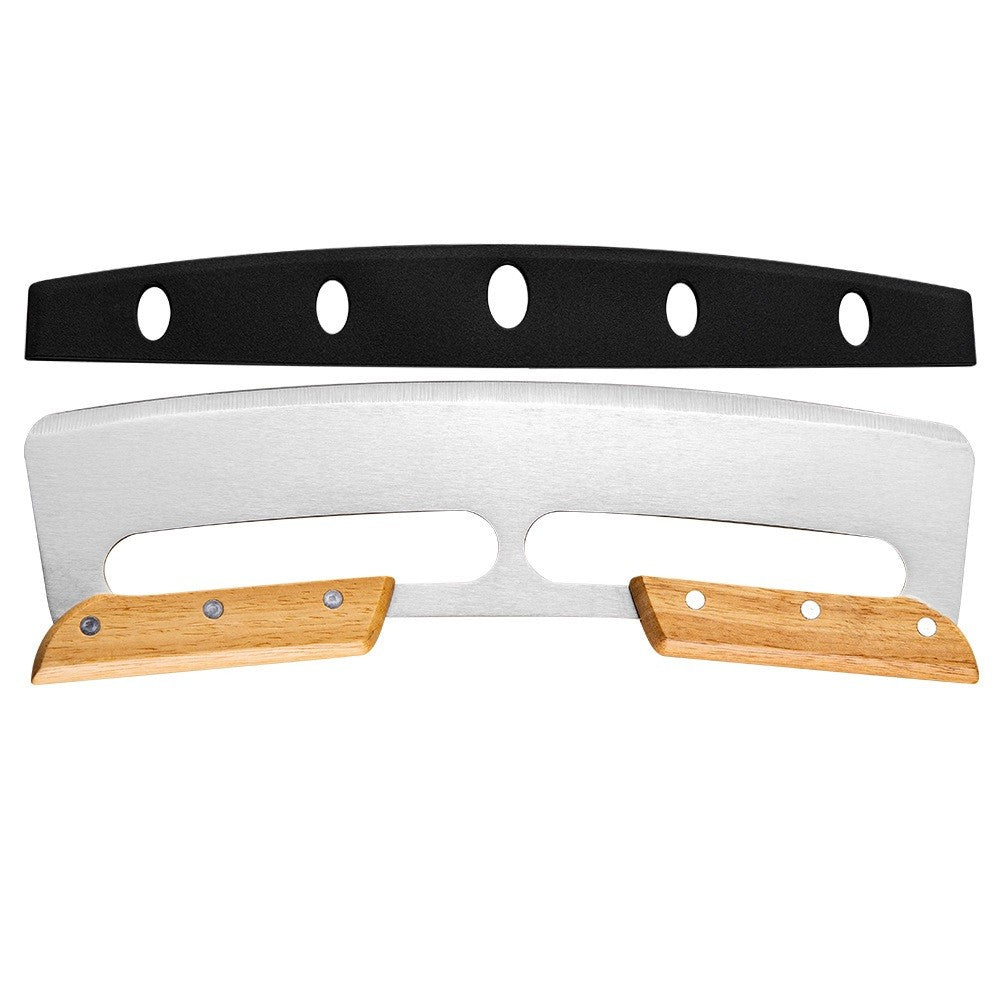 Taietor Feliator de Pizza, Kadeny, din Otel Inoxidabil, cu Capac, Maner din Doua Bucatie, din Lemn, Antialunecare, Lama Neteda si Ascutita, 34x10 cm, Maro