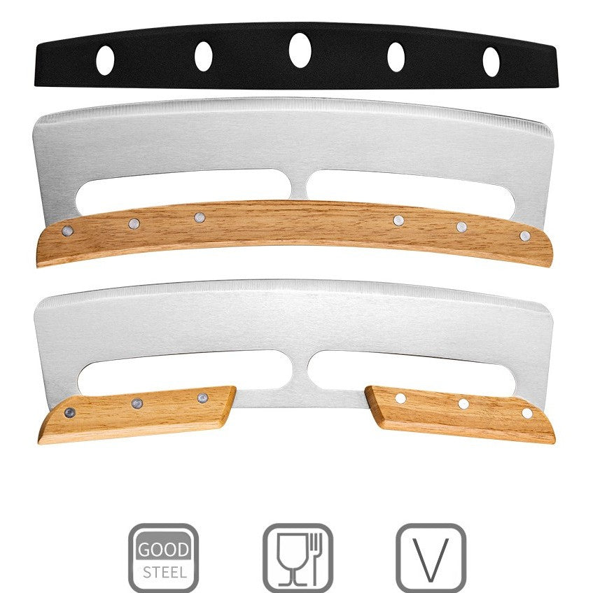 Taietor Feliator de Pizza, Kadeny, din Otel Inoxidabil, cu Capac, Maner din Lemn, Antialunecare, Lama Neteda si Ascutita, 34x10 cm, Maro