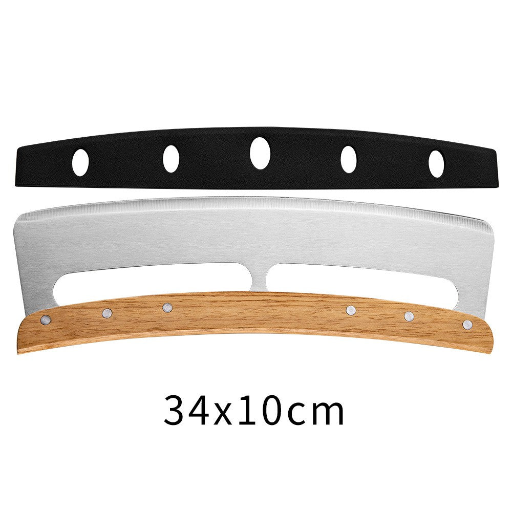 Taietor Feliator de Pizza, Kadeny, din Otel Inoxidabil, cu Capac, Maner din Lemn, Antialunecare, Lama Neteda si Ascutita, 34x10 cm, Maro