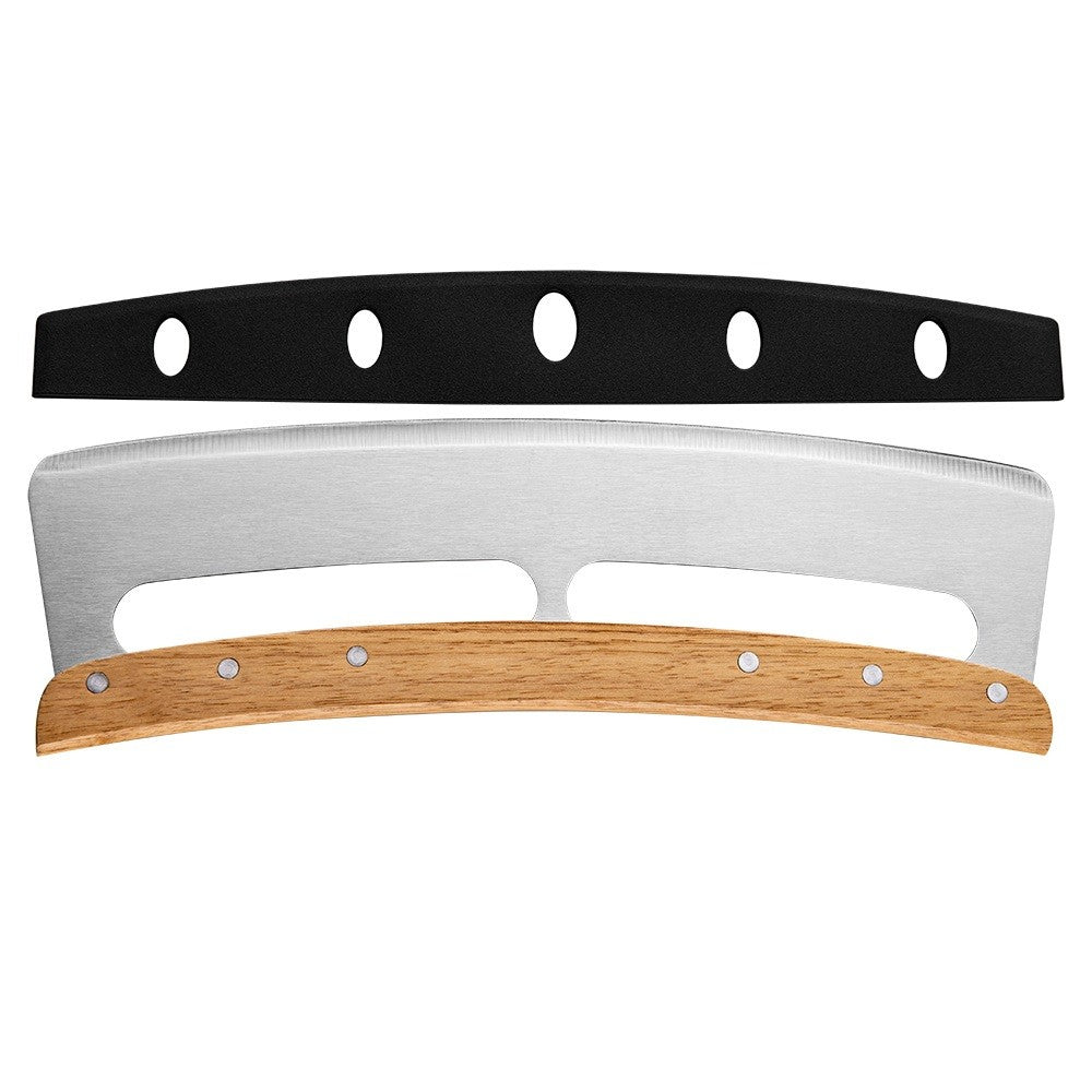 Taietor Feliator de Pizza, Kadeny, din Otel Inoxidabil, cu Capac, Maner din Lemn, Antialunecare, Lama Neteda si Ascutita, 34x10 cm, Maro