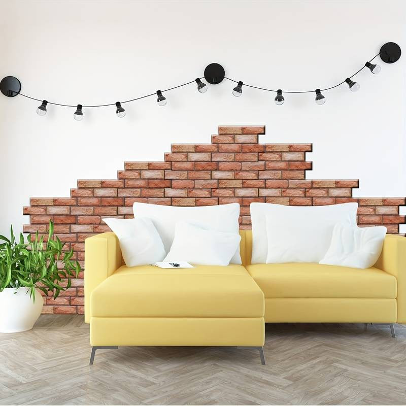Set 10 x Placi Tapet Autocolant 3D cu Imitatie de Caramida, pentru Perete Bucatarie Sufragerie, Usor de Curatat, Rezistent la Apa, Autoadeziv, 30x30 cm, Maro