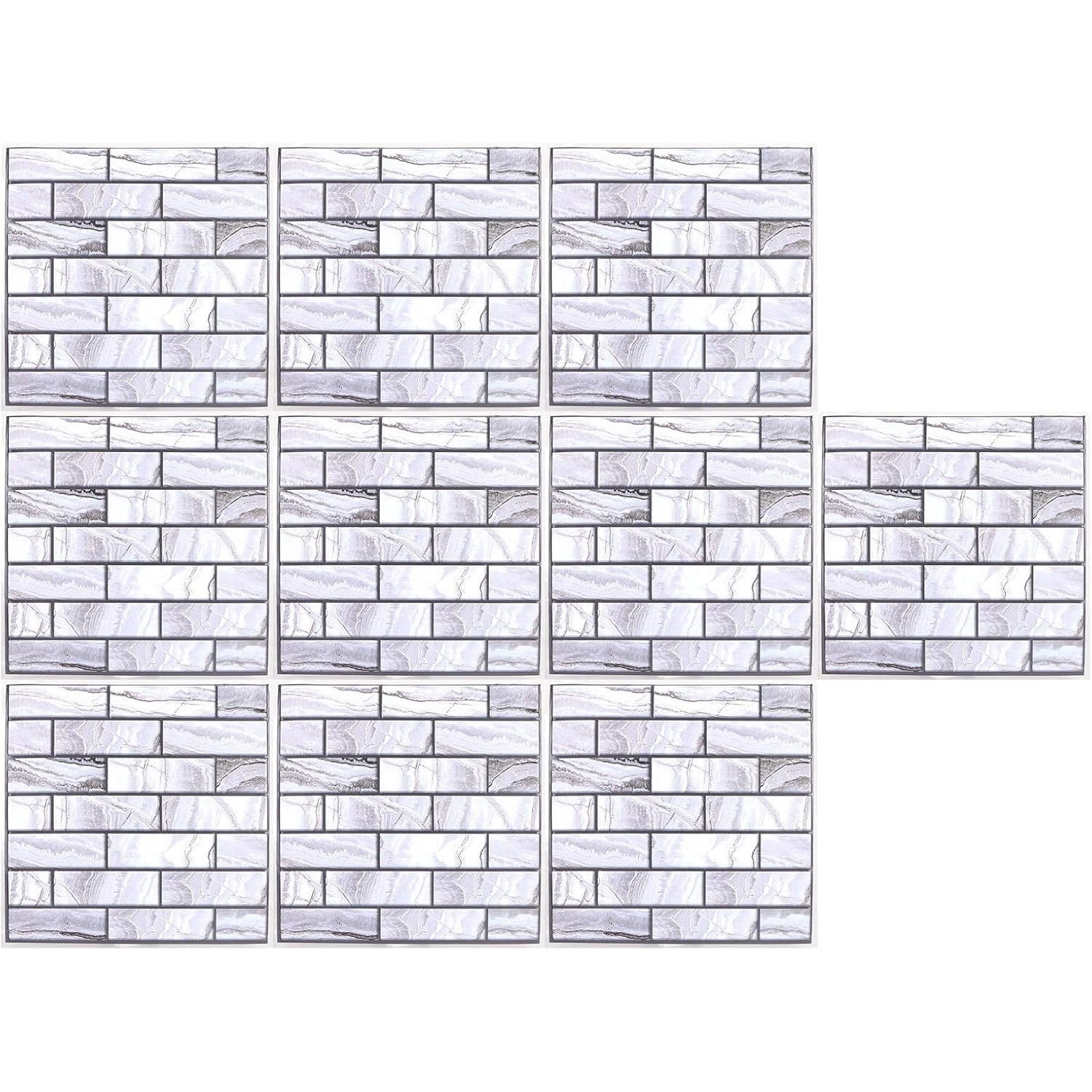 10 x Placi Tapet Autocolant 3D cu Imitatie de Marmura Dreptunghiulara, pentru Perete Bucatarie Sufragerie, Usor de Curatat, Rezistent la Apa, Autoadeziv, 30x30 cm, Gri