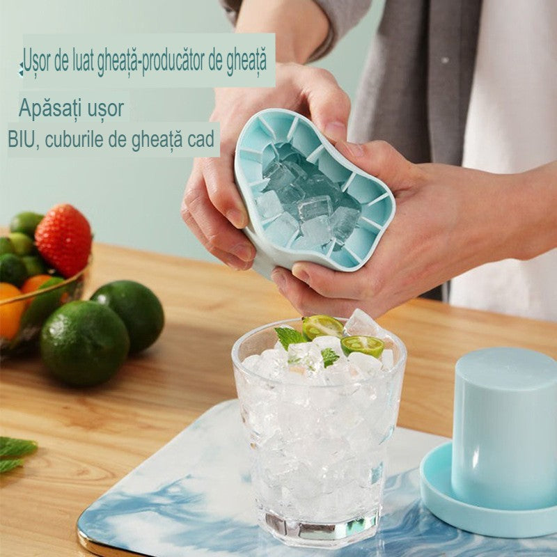 Tava de Gheata din Silicon cu Capac, Kaveny, Forma de Gheata pentru Racirea Bauturilor, in Forma de Frapiera, Silicon fara BPA, Cuburi de Gheata, 9x8.5x8 cm, Albastru