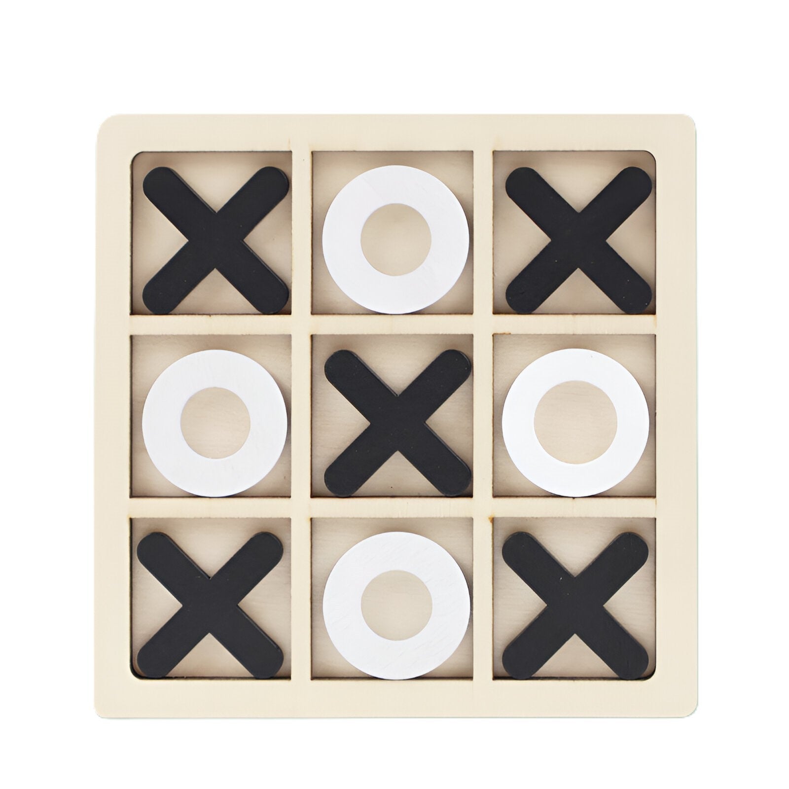 Jucarie Montessori Tic Tac Toe, Kaveny, Educativa, Interactiva, din lemn, X si O, 9 Piese, 14.3x14.3 cm, Negru Alb