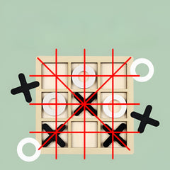 Jucarie Montessori Tic Tac Toe, Kaveny, Educativa, Interactiva, din lemn, X si O, 9 Piese, 14.3x14.3 cm, Negru Alb