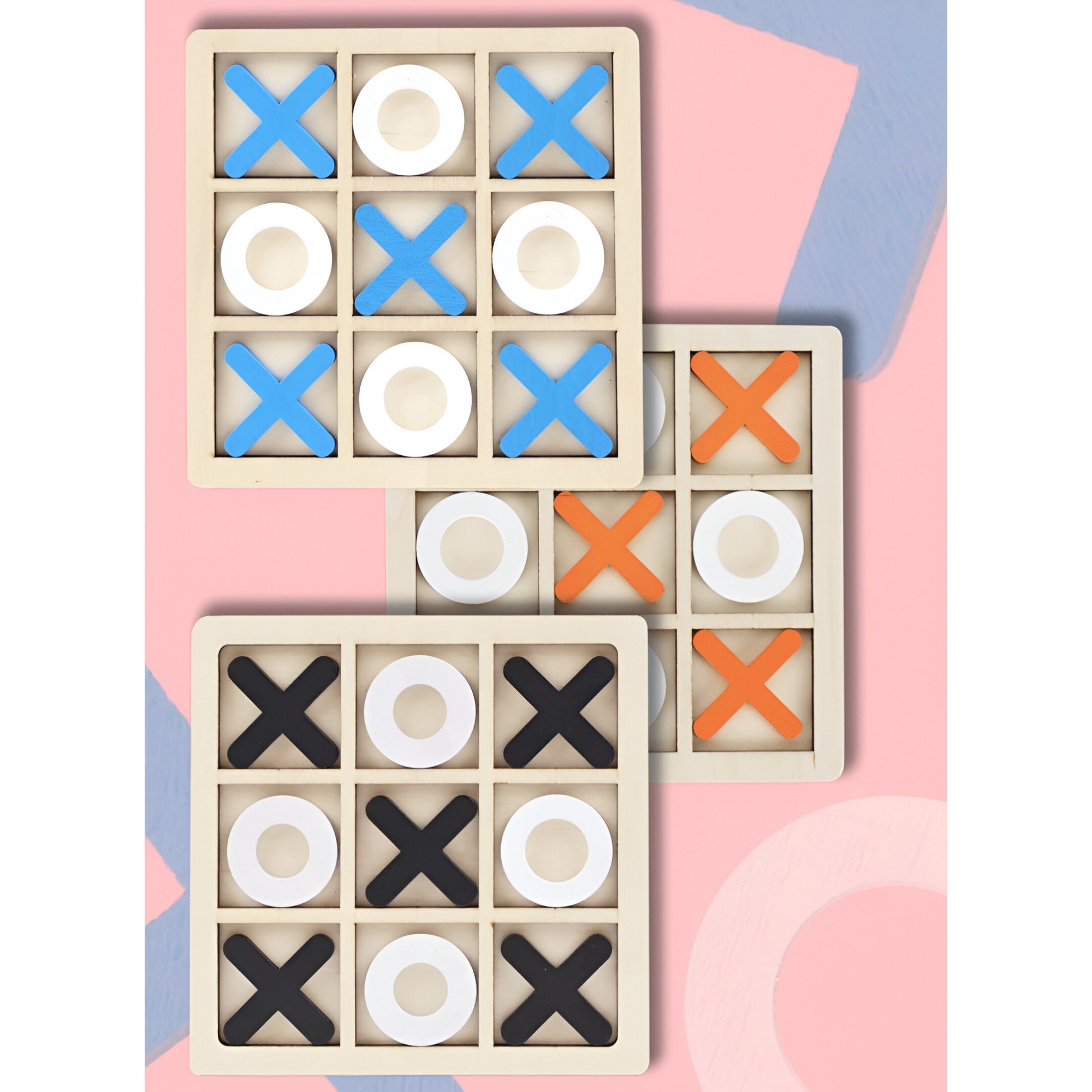 Jucarie Montessori Tic Tac Toe, Kaveny, Educativa, Interactiva, din lemn, X si O, 9 Piese, 14.3x14.3 cm, Negru Alb