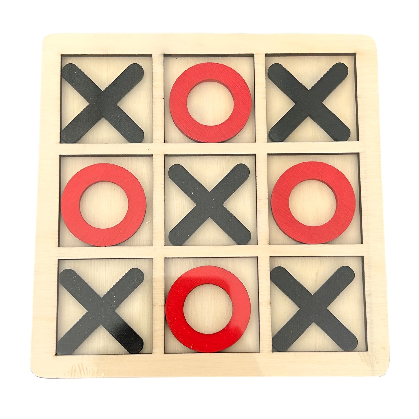 Jucarie Montessori Tic Tac Toe, Kaveny, Educativa, Interactiva, din lemn, X si O, 9 Piese, 14.3x14.3 cm, Negru Rosu