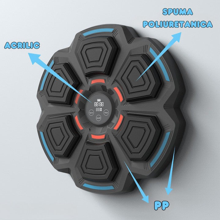 Tinta Lovituri Box Montabil pe Perete, Kadeny, Negru, Difuzor, Bluetooth, Iluminare LED, 41.5 x 6.5 x 42 cm, Manusi Incluse
