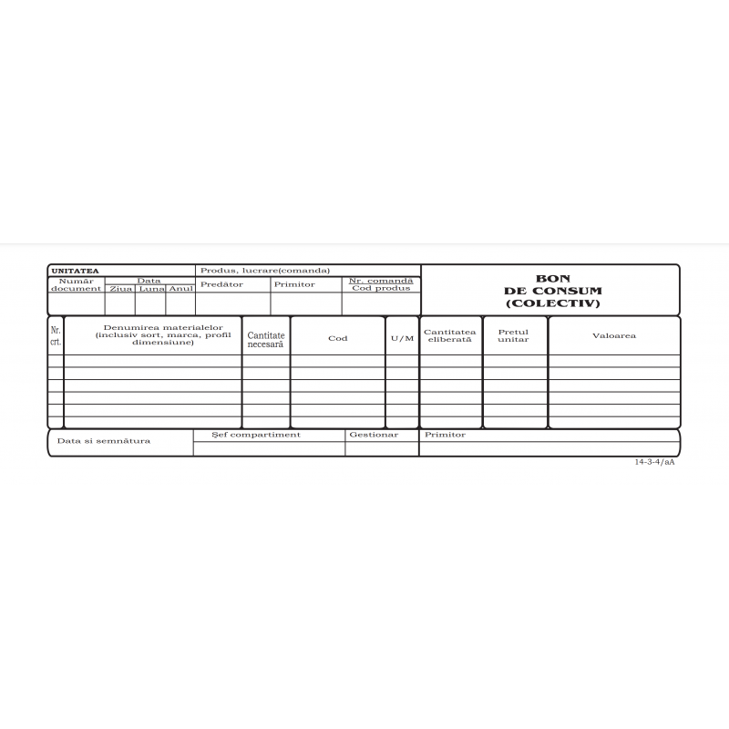 Tipizat - bon consum colectiv - 1/2 A4, landscape, simplu, 100 file