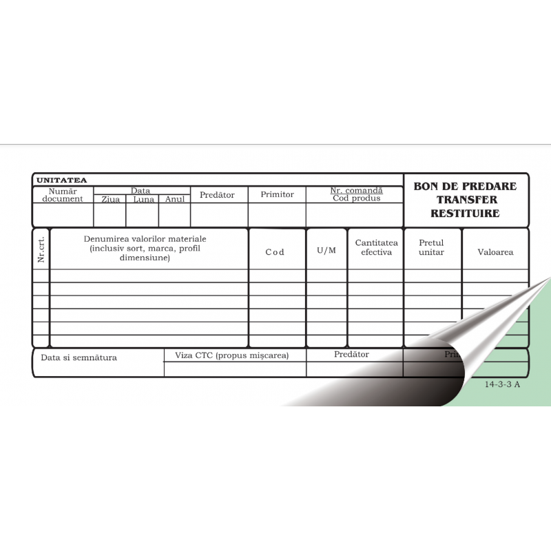 Tipizat - bon predare transfer restituire - 1/2 A4, 2 exemplare, carnet 50 seturi