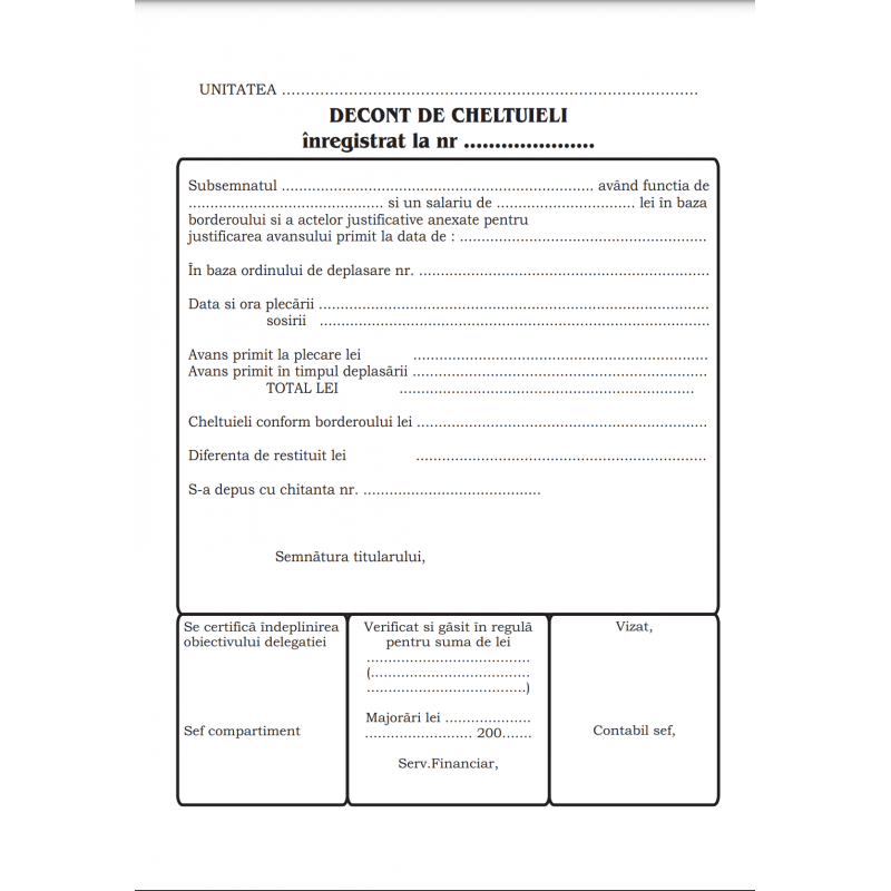 Tipizat - decont cheltuieli - A5, fata/verso, 100 file