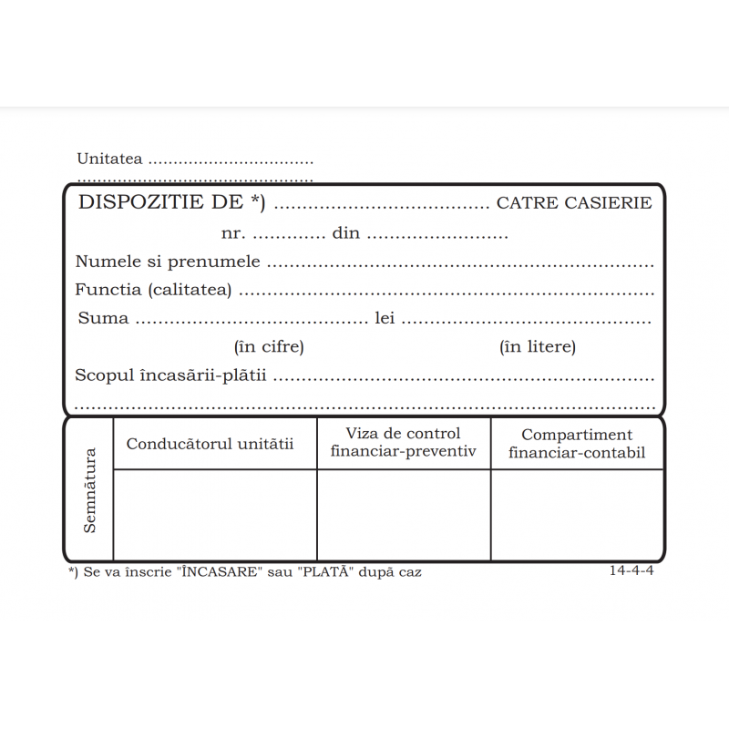 Tipizat - dispozitie casierie - A6, simplu, fata/verso, 100 file