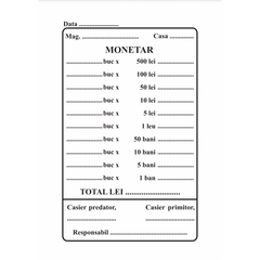 Tipizat - monetar - A6, 2 exemplare, autocopiativ, carnet 50 seturi