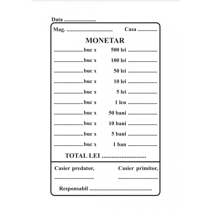 Tipizat - monetar - A6, simplu, 100 file
