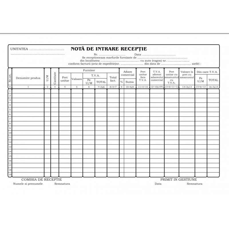 Tipizat - NIR cu TVA - A4, landscape, simplu, 100 file