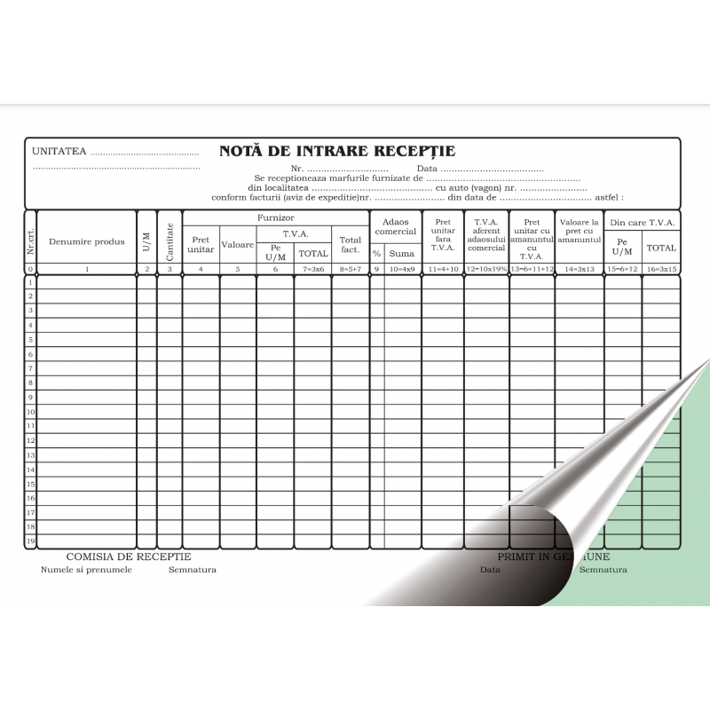 Tipizat - NIR fara TVA - A4, landscape, 2 exemplare, autocopiativ, carnet 50 seturi