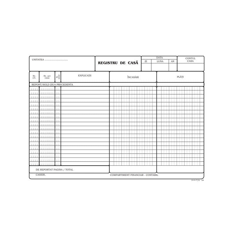 Tipizat - registru de casa lei - A4, landscape, simplu, 100 file
