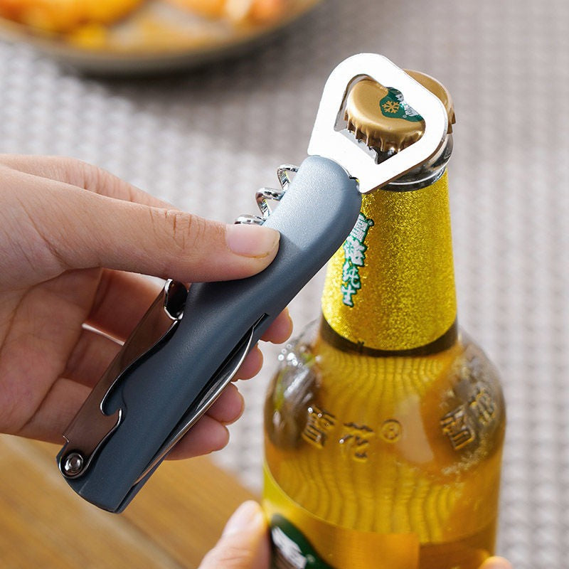 Tirbuson de Sticle 4 in 1, Kadeny, Desfacator de Sticle Multifunctional, din Inox cu Maner Anti Alunecare, 13.5 x 4 cm Albastru