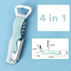 Tirbuson de Sticle 4 in 1, Kadeny, Desfacator de Sticle Multifunctional, din Inox cu Maner Anti Alunecare, 13.5 x 4 cm Verde