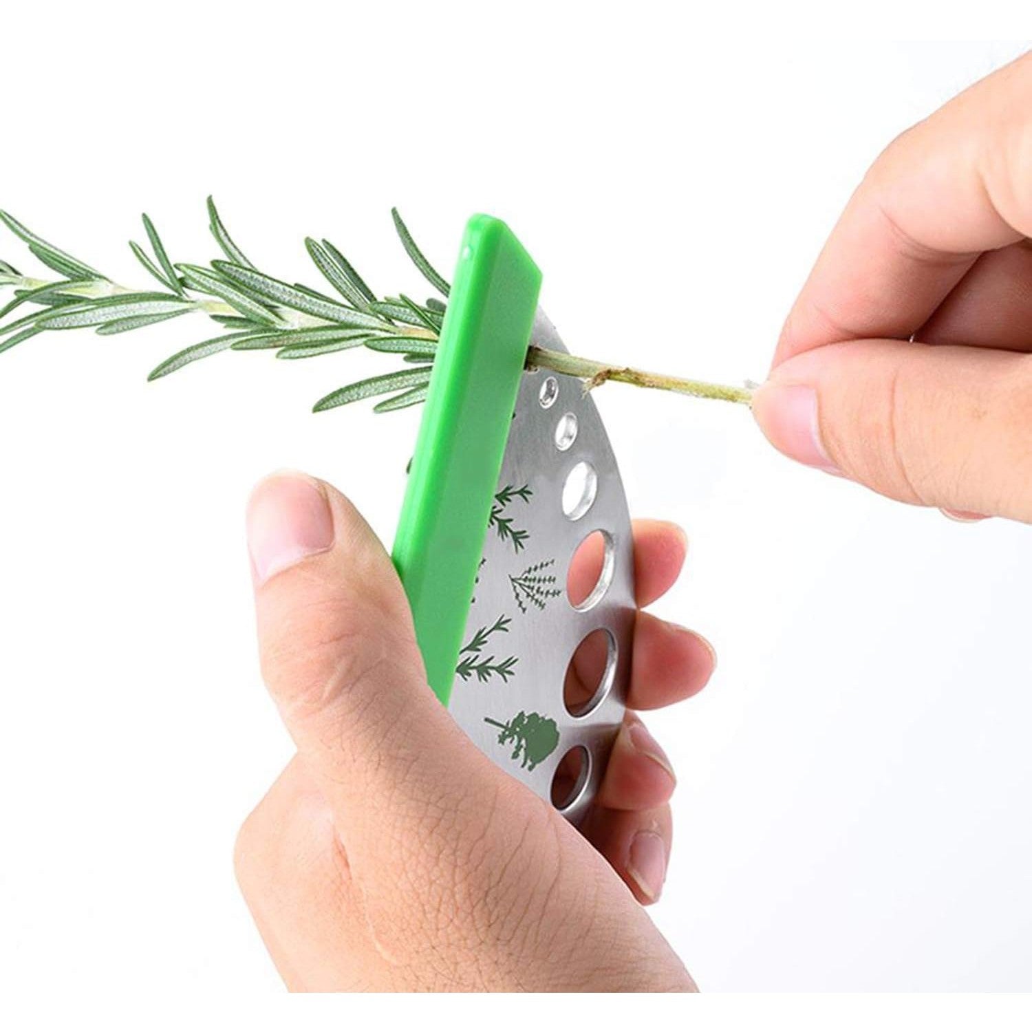 Tocator manual pentru ierburi Kaveny, instrument de curatat frunze, margini ascutie, 9 gauri de diferite dimensiuni, multifunctional, material otel inoxidabil, maner ergonomic, rezistent la rugina, 12.3 x 6.9 cm, argintiu