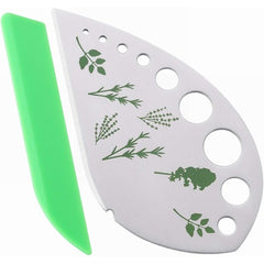 Tocator manual pentru ierburi Kaveny, instrument de curatat frunze, margini ascutie, 9 gauri de diferite dimensiuni, multifunctional, material otel inoxidabil, maner ergonomic, rezistent la rugina, 12.3 x 6.9 cm, argintiu