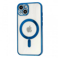 Husa MagSafe pentru Apple iPhone 14 Pro, Full Cover, Protectie camera, Margini colorate Electroplating, Magnetica, Incarcare Wireless, Kaveny, Albastru