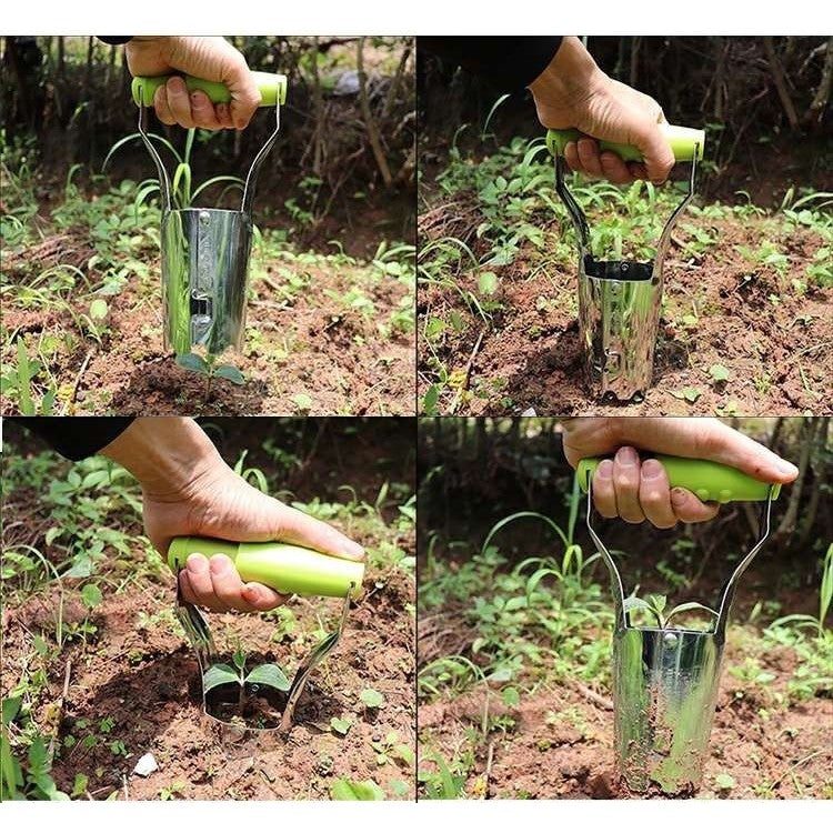 Transplantator Agricol Cilindric, Kaveny, din Otel si Plastic, 6 cm Diametru, cu Maner Flexibil, 23 x 6 x 13 cm, Verde