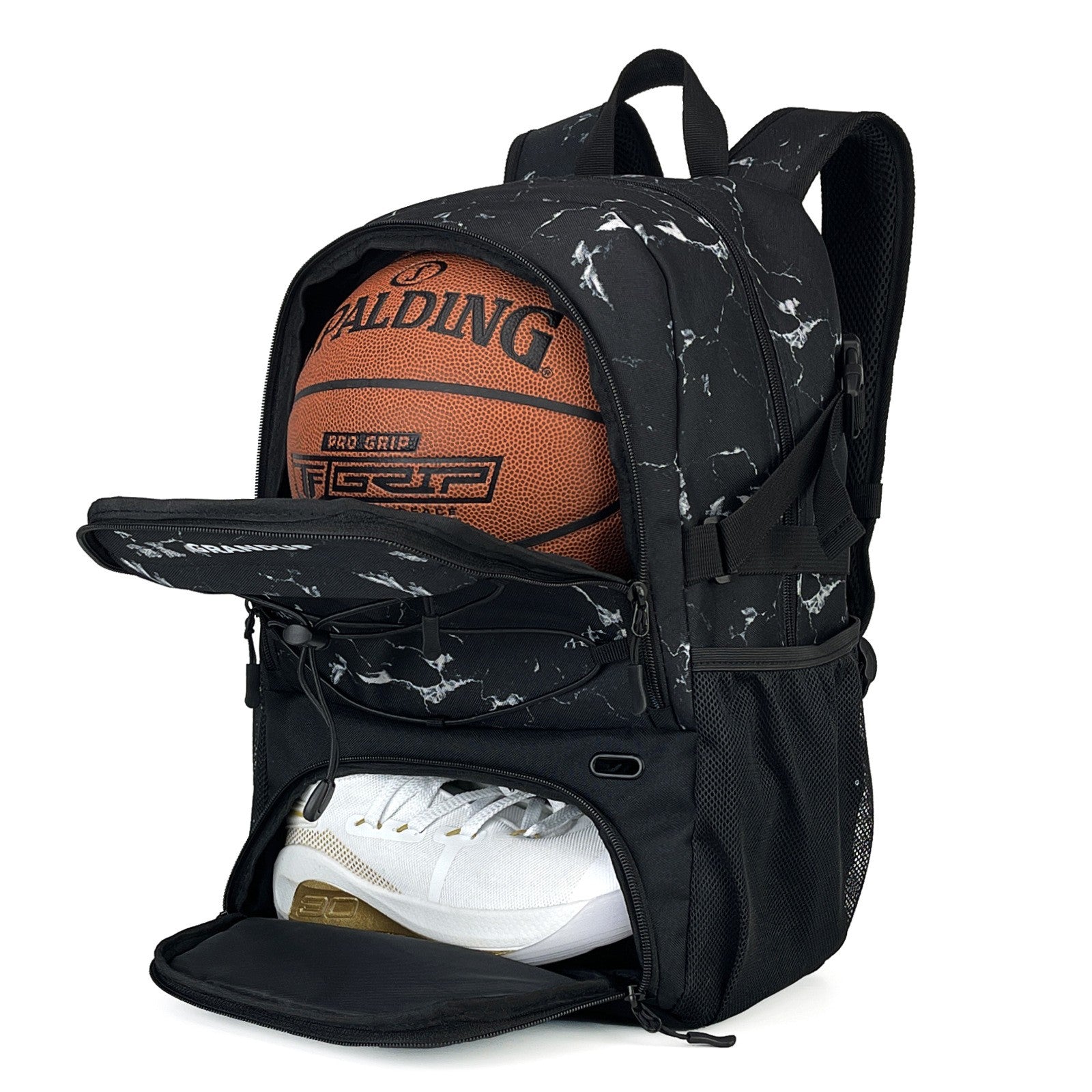 Rucsac de Baschet Multifunctional, Kadeny, pentru Calatorie, Sport, Scoala, cu Compartiment pentru Pantofi si Minge, 32 Litri, 45x32x22 cm, Negru-Alb