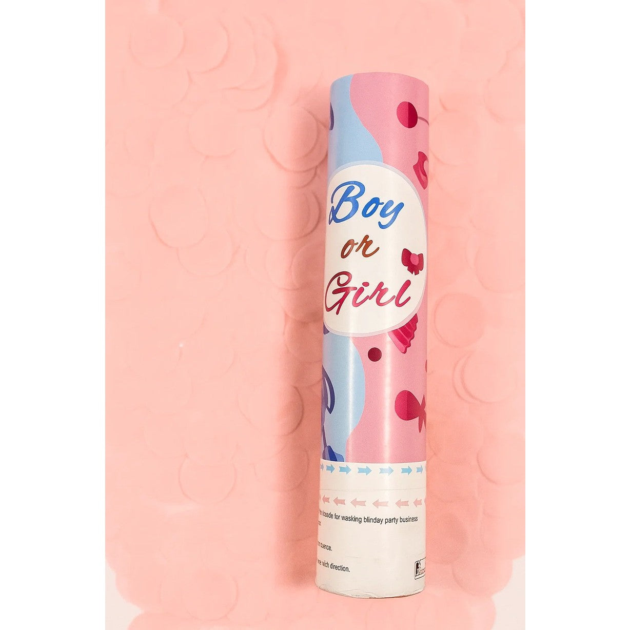 Tun Confetti, Kaveny, Model Gender Reveal, Boy or Girl, 40 cm, Ambalaj din Carton, Eliberare prin Rasucire, Roz