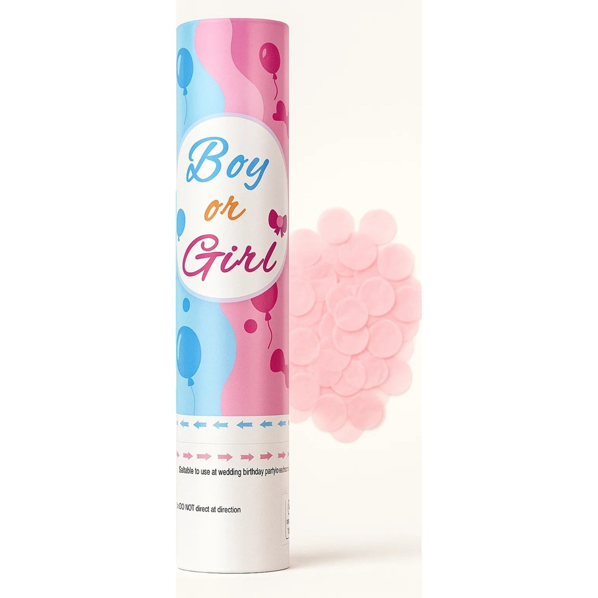 Tun Confetti, Kaveny, Model Gender Reveal, Boy or Girl, 40 cm, Ambalaj din Carton, Eliberare prin Rasucire, Roz