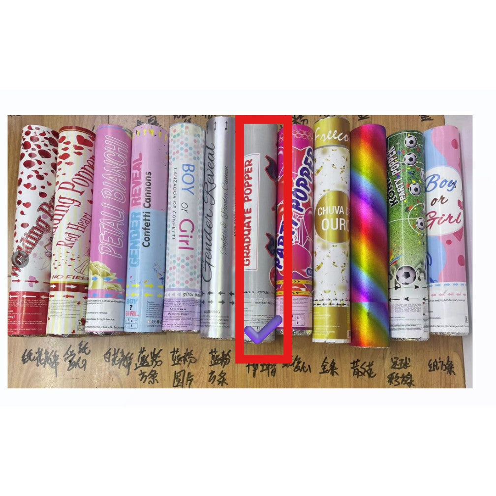 Tun Confetti, Kaveny, Model Petrecere Absolvire Palarii, 40 cm, Ambalaj din Carton, Eliberare prin Rasucire, Negru