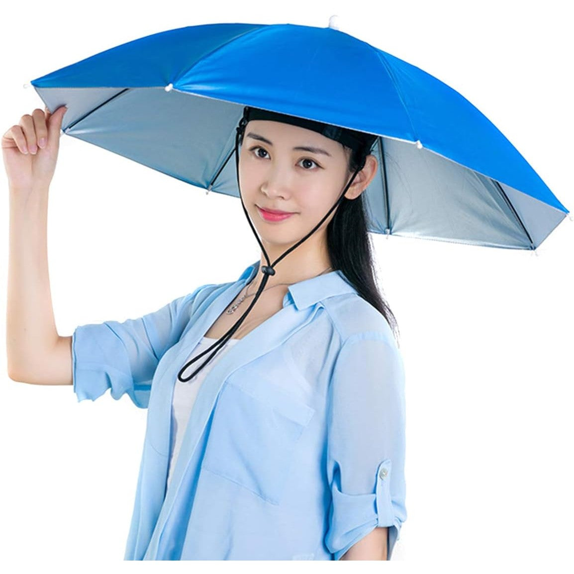 Umbrela de Cap, Kaveny, Diametru 69 cm, Snur Reglabil de Cap, Protectie UV/Ploaie, Albastru Inchis