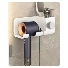 Suport de Baie, Kadeny, pentru Uscator de Par, cu Organizator Dublu, din Plastic, Aplicare cu Suport Adeziv, 23 x 8.8 x 9.5 cm, Alb