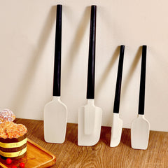 Ustensile de Bucatarie, Kadeny, Set din 4 bucati, din Silicon si Lemn, Spatule de Diferite Dimensiuni, Termo rezistente, Antiaderente, Instrument de Amestecat in Bucatarie, Alb-Negru