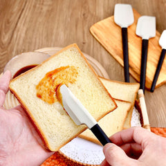 Ustensile de Bucatarie, Kadeny, Set din 4 bucati, din Silicon si Lemn, Spatule de Diferite Dimensiuni, Termo rezistente, Antiaderente, Instrument de Amestecat in Bucatarie, Alb-Negru