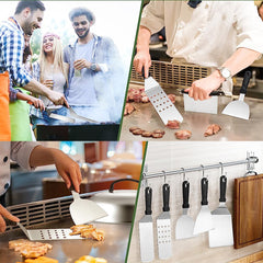 Ustensile pentru Gratar, Kadeny, Set din 17 Ustensile pentru Gratar cu Preparare de tip Plita, Ustensile din Otel Inoxidabil cu Manere din Plastic PP, cu Geanta, Negru