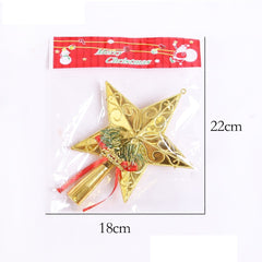 Varf decorativ de brad, Auriu, in forma de Stea, cu decoratiune Merry Christmas, din Plastic, 18.5 x 15 cm, Interior,Exterior, Kaveny