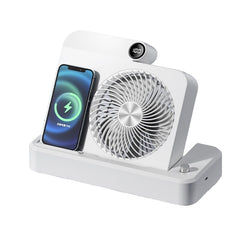 Ventilator 2in1, Kadeny, Functie Incarcare Telefon Wireless, 100 Trepte de Viteza, 2400 mAh, 5V, 2A, 25 x 16.5 x 24 cm, Alb