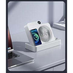 Ventilator 2in1, Kadeny, Functie Incarcare Telefon Wireless, 100 Trepte de Viteza, 2400 mAh, 5V, 2A, 25 x 16.5 x 24 cm, Alb