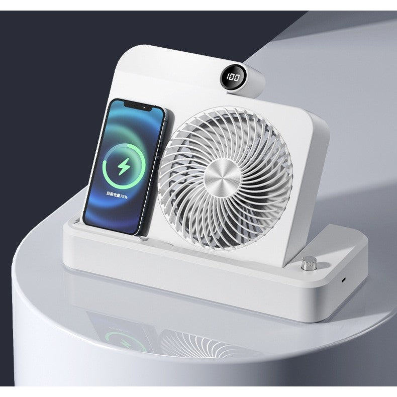 Ventilator 2in1, Kadeny, Functie Incarcare Telefon Wireless, 100 Trepte de Viteza, 2400 mAh, 5V, 2A, 25 x 16.5 x 24 cm, Alb