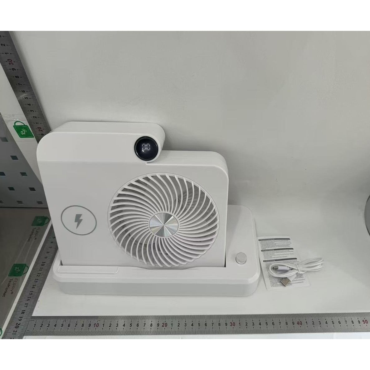 Ventilator 2in1, Kadeny, Functie Incarcare Telefon Wireless, 100 Trepte de Viteza, 2400 mAh, 5V, 2A, 25 x 16.5 x 24 cm, Alb