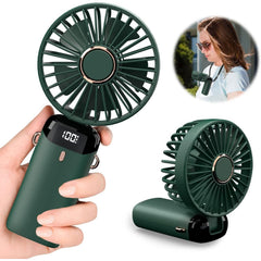 Ventilator Ultra Portabil cu Aromaterapie, Kaveny, 3 in 1, de Mana, de Birou, de Gat, 5 Trepte de Viteza, Incarcare USB, Autonomie 12h, Pliabil, cu Ecran LCD, Verde
