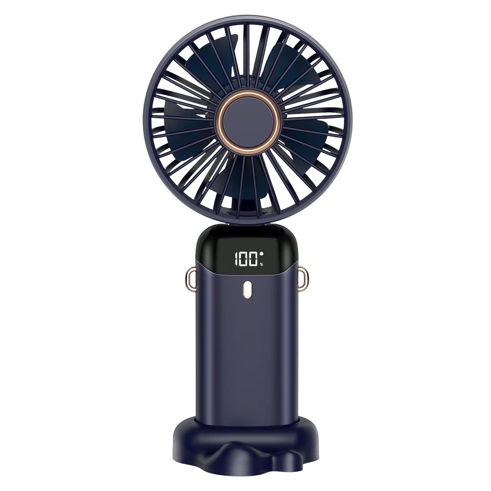 Ventilator Ultra Portabil cu Aromaterapie, Kaveny, 3 in 1, de Mana, de Birou, de Gat, 5 Trepte de Viteza, Incarcare USB, Autonomie 12h, Pliabil, cu Ecran LCD, Albastru