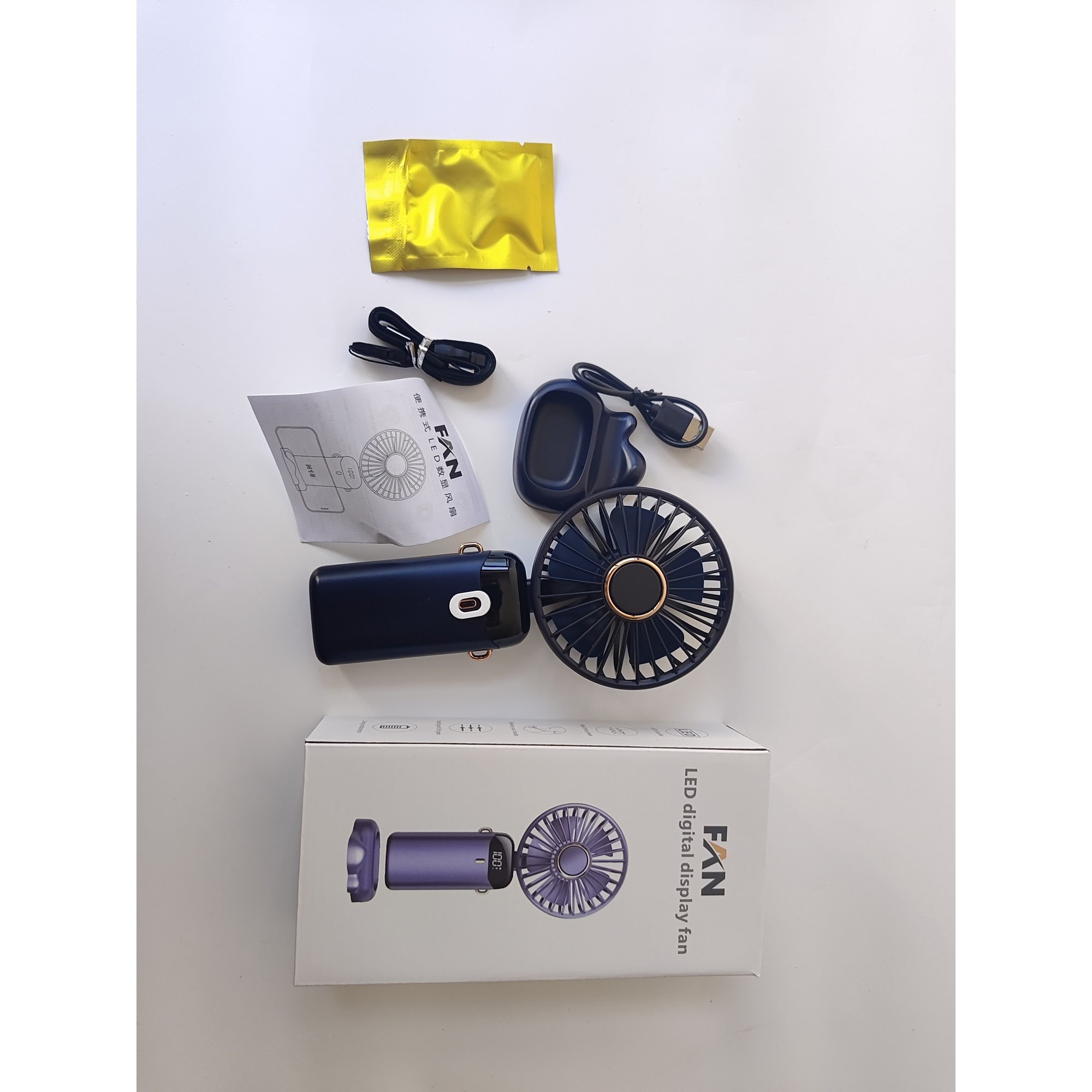 Ventilator Ultra Portabil cu Aromaterapie, Kaveny, 3 in 1, de Mana, de Birou, de Gat, 5 Trepte de Viteza, Incarcare USB, Autonomie 12h, Pliabil, cu Ecran LCD, Albastru