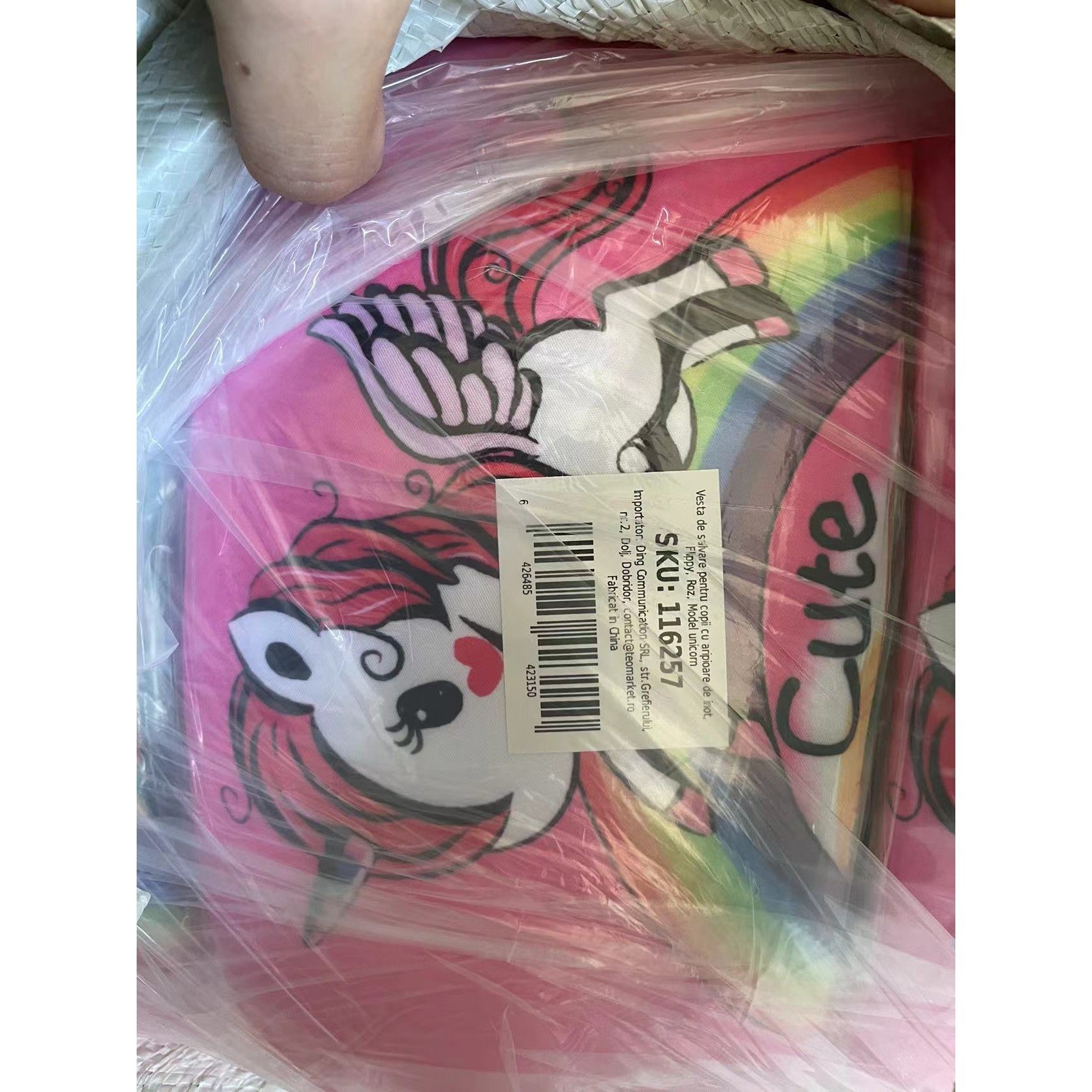 Vesta de salvare pentru copii cu aripioare de inot, Kaveny, Roz, Model unicorn