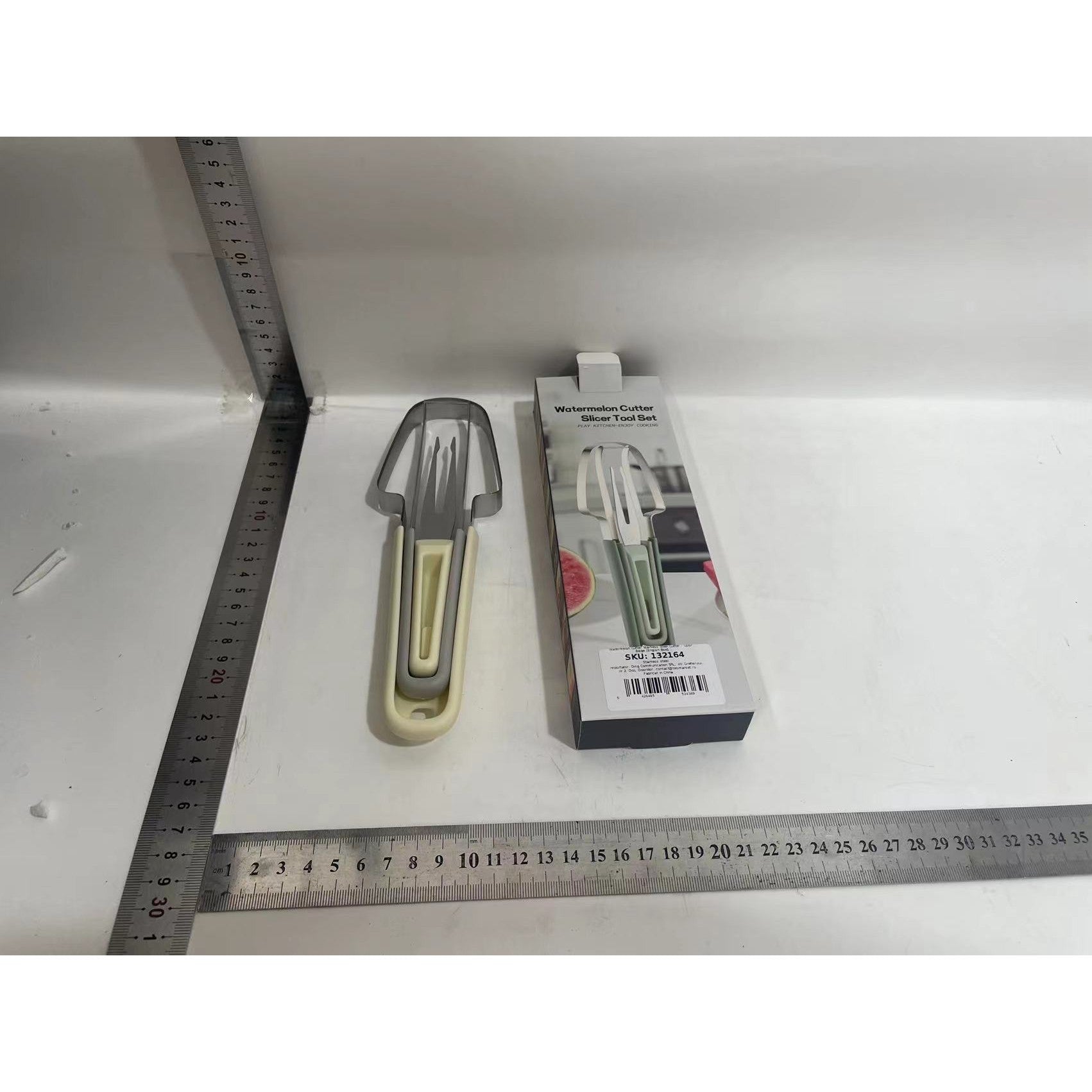 Taietor Decojitor pentru Pepene, Kadeny, pentru Legume si Fructe, Multifunctional, Set din 3 Parti, Otel Inoxidabil si Plastic PP, 22.5 x 7 cm Galben